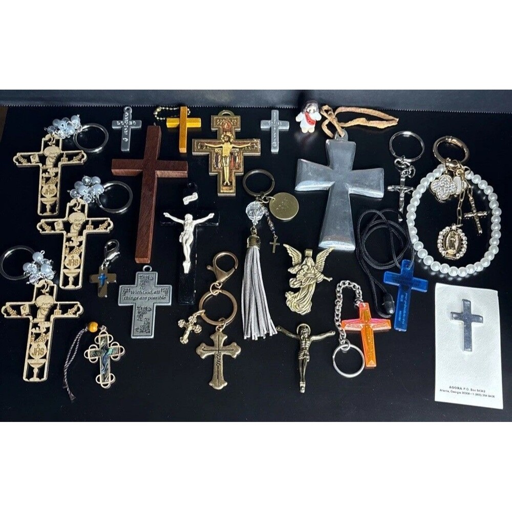 Christian Catholic Devotional Lot Cross Crucifix Rosary Prayer Cards Tiny Jesus